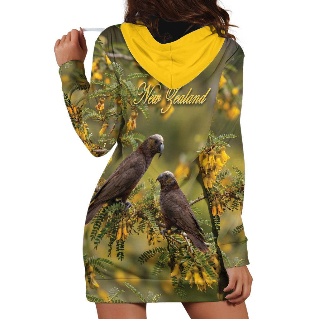New Zealand Kaka Bird Hoodie Dress Kowhai Flower Landscape Style LT22 - Polynesian Pride