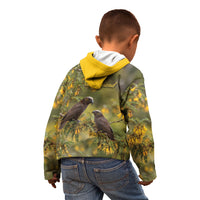 New Zealand Kaka Bird Kid Hoodie Kowhai Flower Landscape Style LT22 - Polynesian Pride
