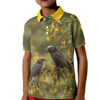 New Zealand Kaka Bird Kid Polo Shirt Kowhai Flower Landscape Style LT22 Kid Green - Polynesian Pride