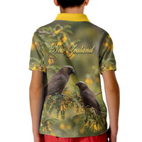 New Zealand Kaka Bird Kid Polo Shirt Kowhai Flower Landscape Style LT22 - Polynesian Pride
