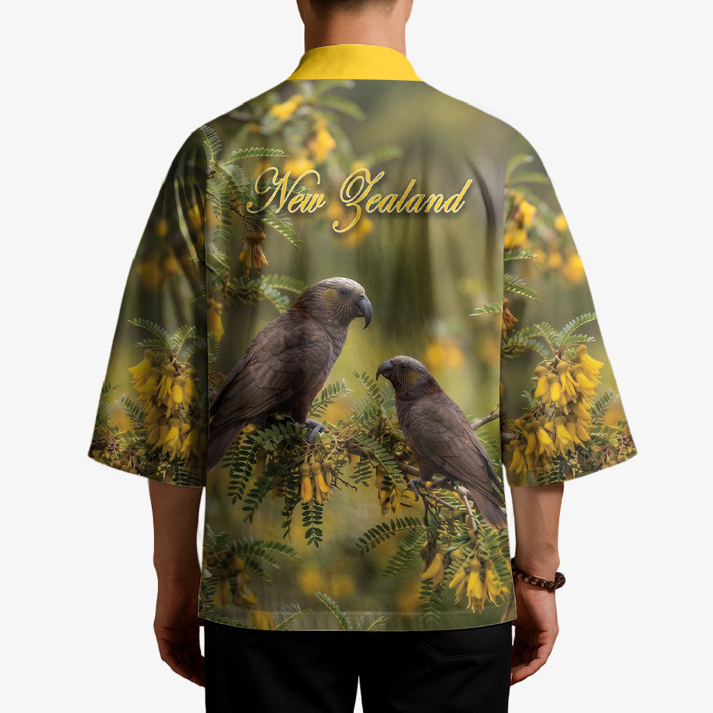 New Zealand Kaka Bird Kimono Kowhai Flower Landscape Style