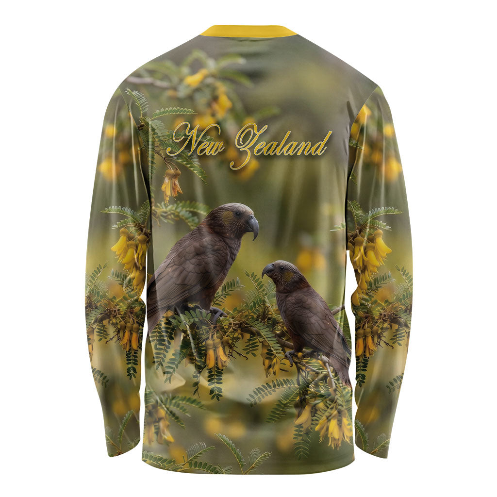 New Zealand Kaka Bird Long Sleeve Shirt Kowhai Flower Landscape Style LT22 - Polynesian Pride