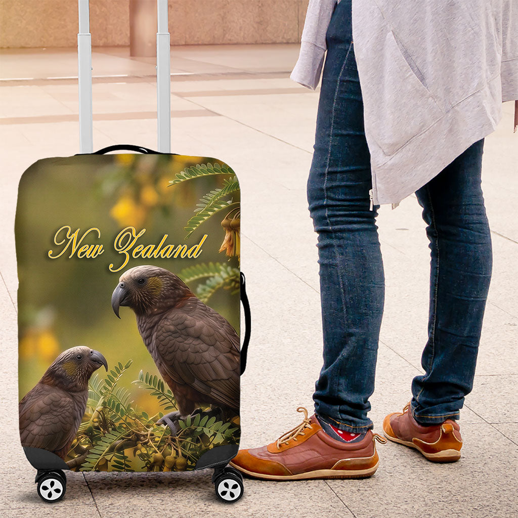 New Zealand Kaka Bird Luggage Cover Kowhai Flower Landscape Style LT22 Green - Polynesian Pride