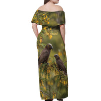 New Zealand Kaka Bird Off Shoulder Maxi Dress Kowhai Flower Landscape Style LT22 - Polynesian Pride