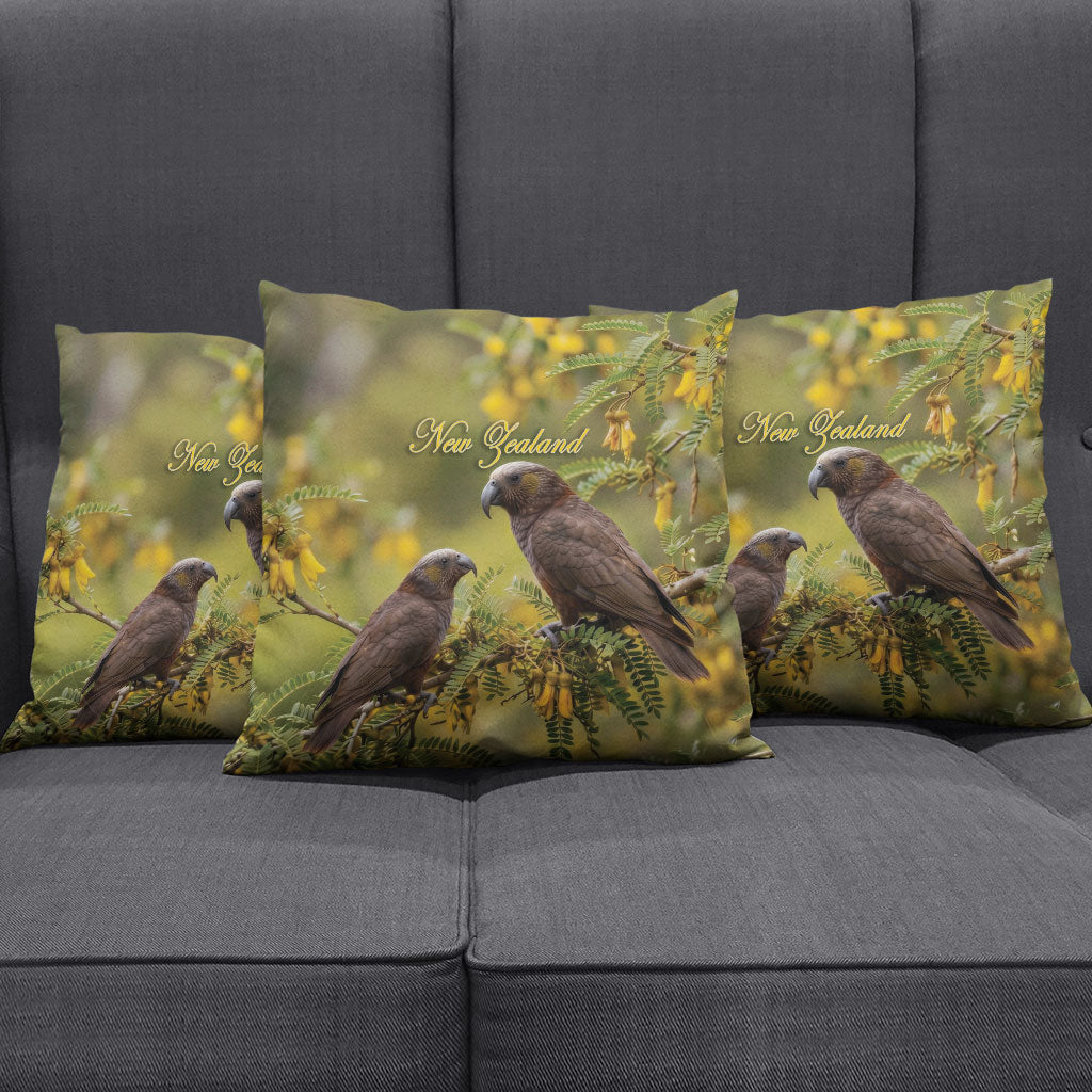 New Zealand Kaka Bird Pillow Cover Kowhai Flower Landscape Style