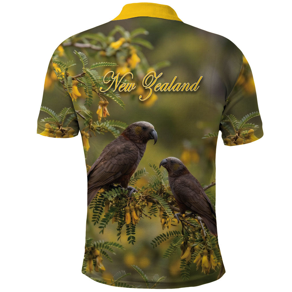 New Zealand Kaka Bird Polo Shirt Kowhai Flower Landscape Style LT22 - Polynesian Pride