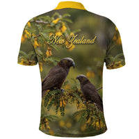 New Zealand Kaka Bird Polo Shirt Kowhai Flower Landscape Style LT22 - Polynesian Pride