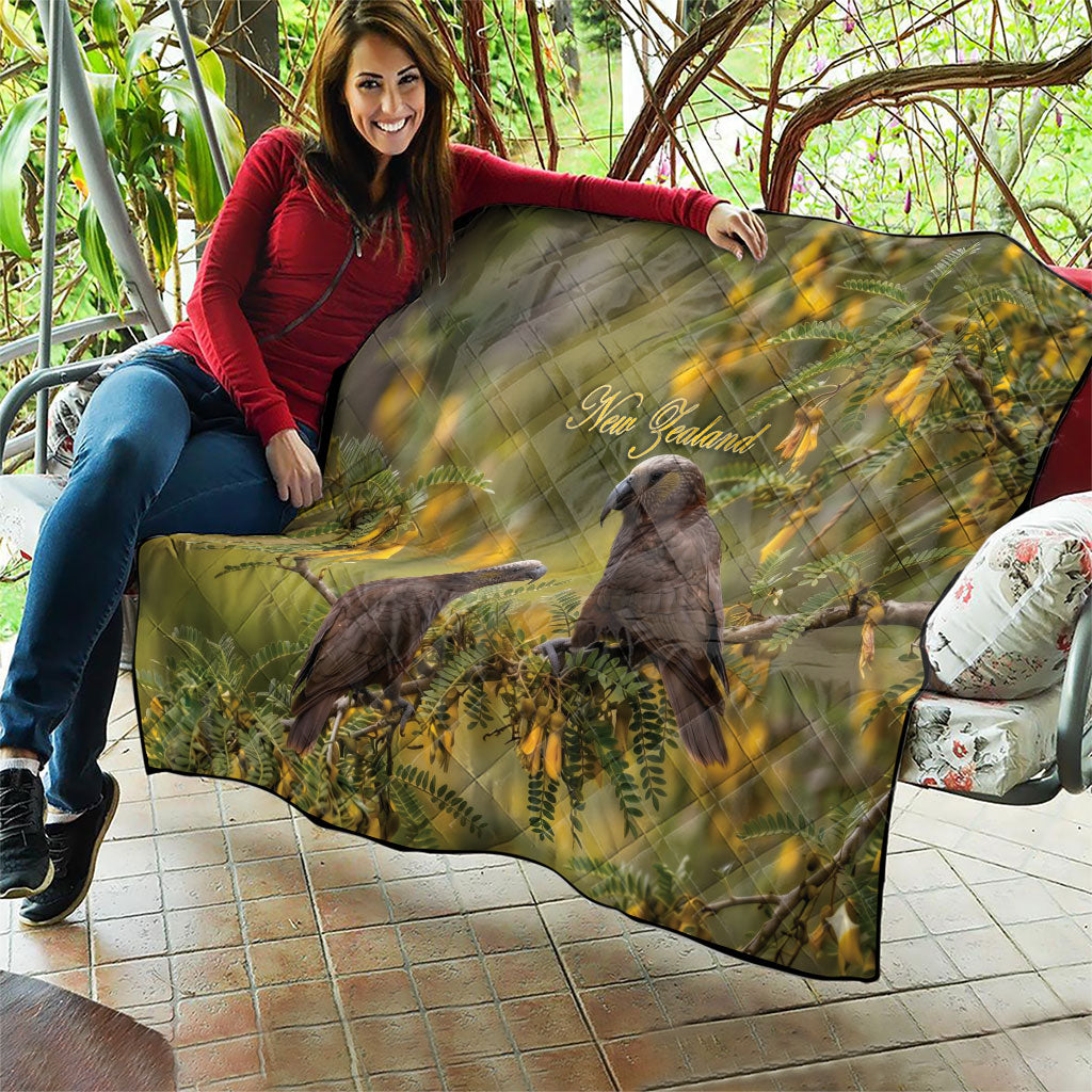 New Zealand Kaka Bird Quilt Kowhai Flower Landscape Style