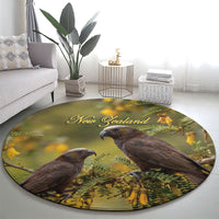New Zealand Kaka Bird Round Carpet Kowhai Flower Landscape Style