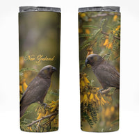 New Zealand Kaka Bird Skinny Tumbler Kowhai Flower Landscape Style LT22 Green - Polynesian Pride