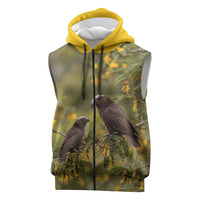 New Zealand Kaka Bird Sleeveless Zip Hoodie Kowhai Flower Landscape Style LT22 Green - Polynesian Pride