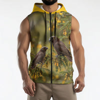 New Zealand Kaka Bird Sleeveless Zip Hoodie Kowhai Flower Landscape Style LT22 - Polynesian Pride