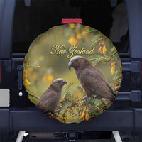 New Zealand Kaka Bird Spare Tire Cover Kowhai Flower Landscape Style LT22 No hole Green - Polynesian Pride