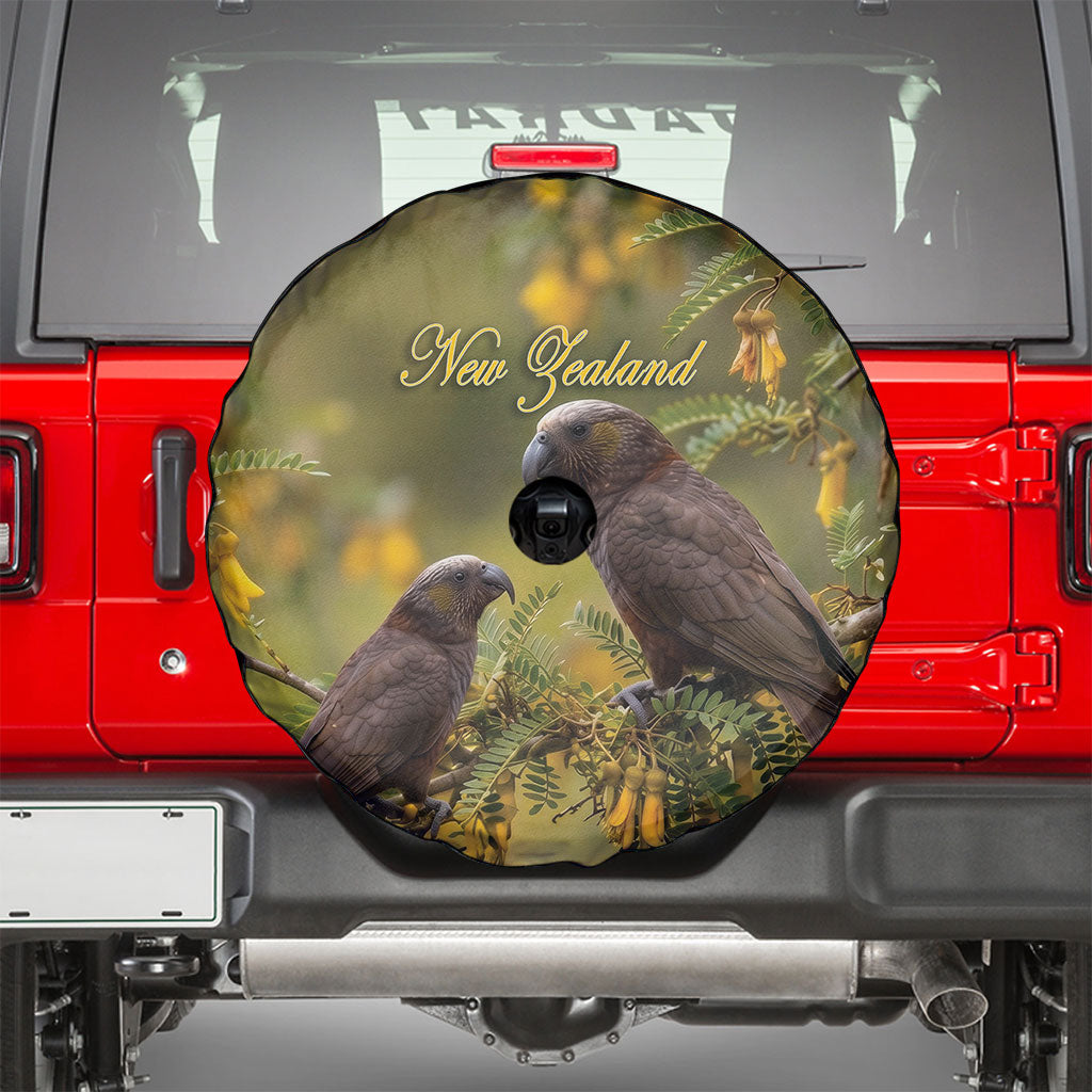 New Zealand Kaka Bird Spare Tire Cover Kowhai Flower Landscape Style LT22 - Polynesian Pride