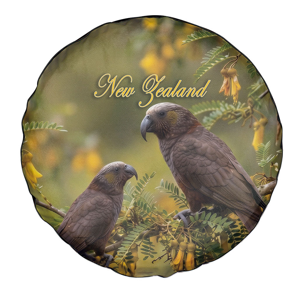New Zealand Kaka Bird Spare Tire Cover Kowhai Flower Landscape Style LT22 - Polynesian Pride