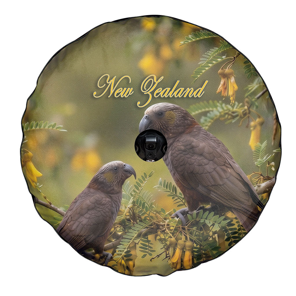 New Zealand Kaka Bird Spare Tire Cover Kowhai Flower Landscape Style LT22 - Polynesian Pride