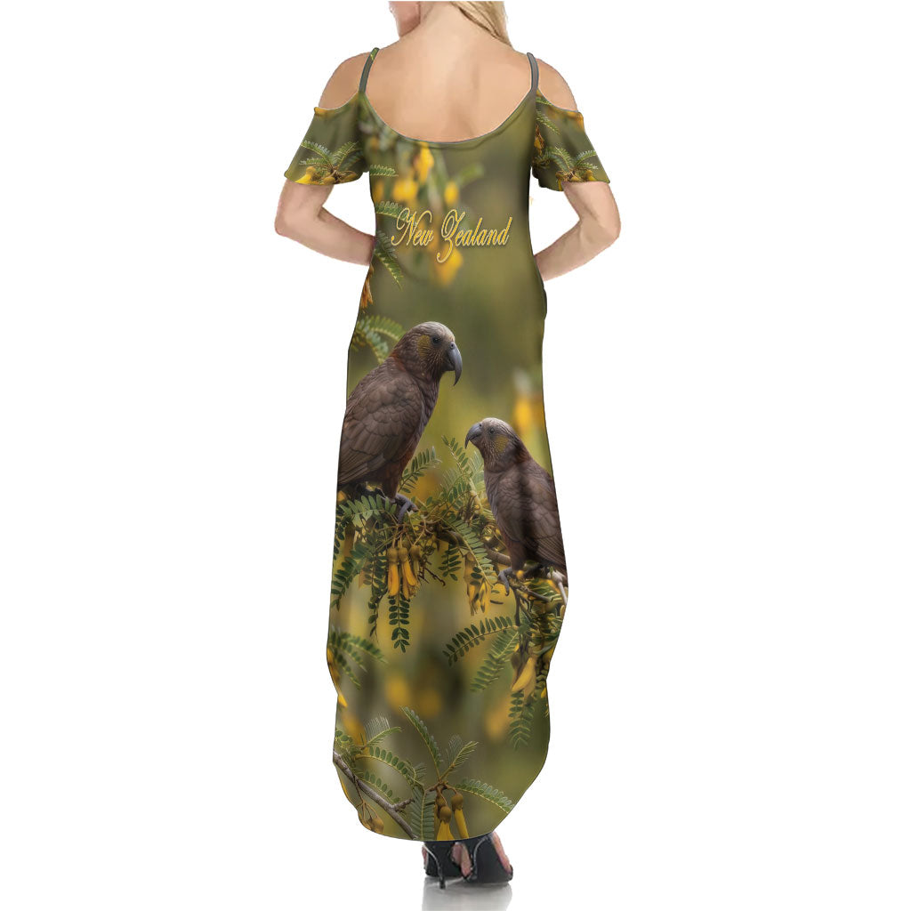 New Zealand Kaka Bird Summer Maxi Dress Kowhai Flower Landscape Style LT22 - Polynesian Pride