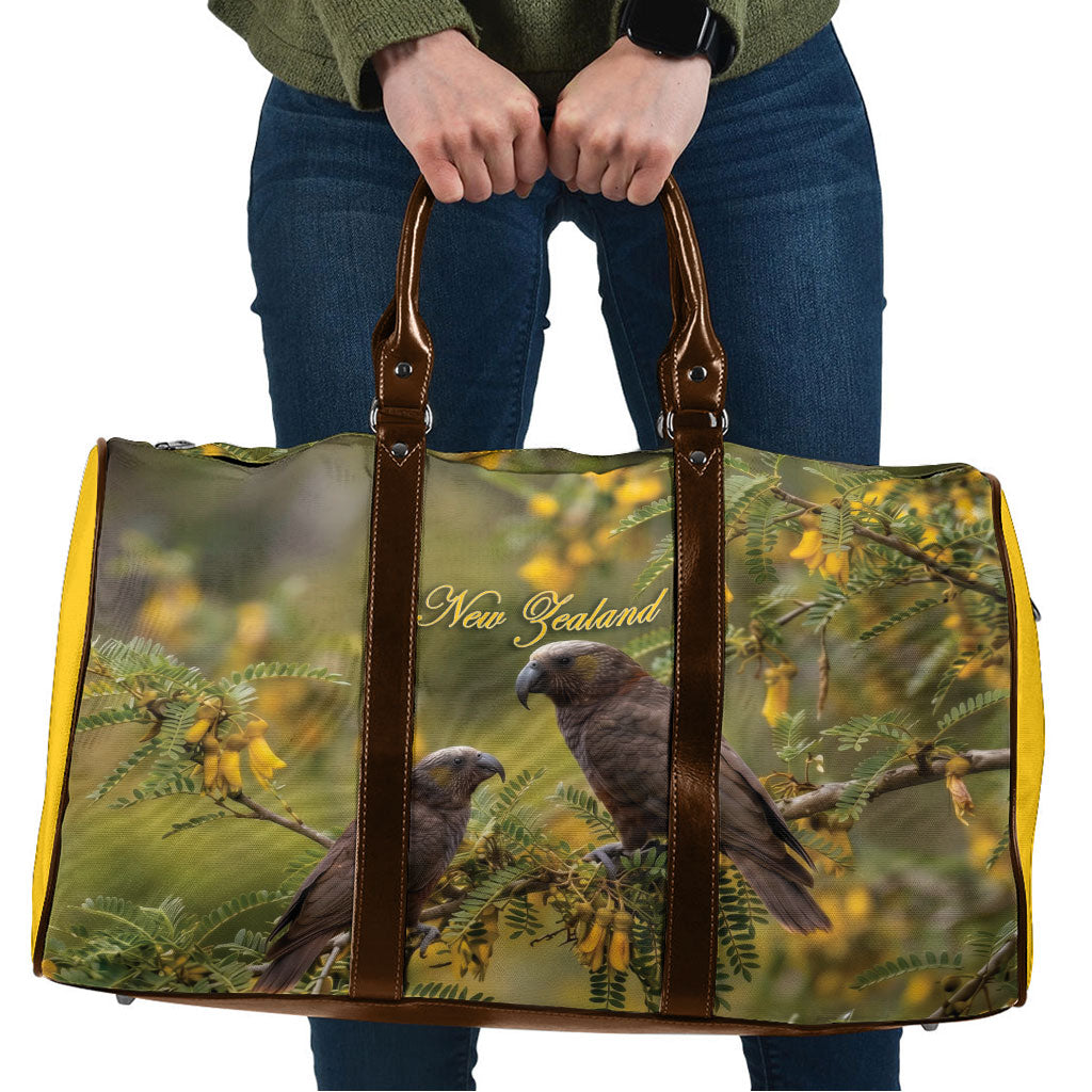 New Zealand Kaka Bird Travel Bag Kowhai Flower Landscape Style LT22 Green - Polynesian Pride