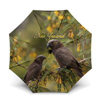 New Zealand Kaka Bird Umbrella Kowhai Flower Landscape Style