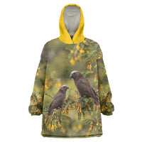 New Zealand Kaka Bird Wearable Blanket Hoodie Kowhai Flower Landscape Style LT22 One Size Green - Polynesian Pride