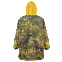 New Zealand Kaka Bird Wearable Blanket Hoodie Kowhai Flower Landscape Style LT22 - Polynesian Pride