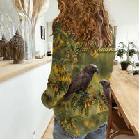 New Zealand Kaka Bird Women Casual Shirt Kowhai Flower Landscape Style LT22 - Polynesian Pride