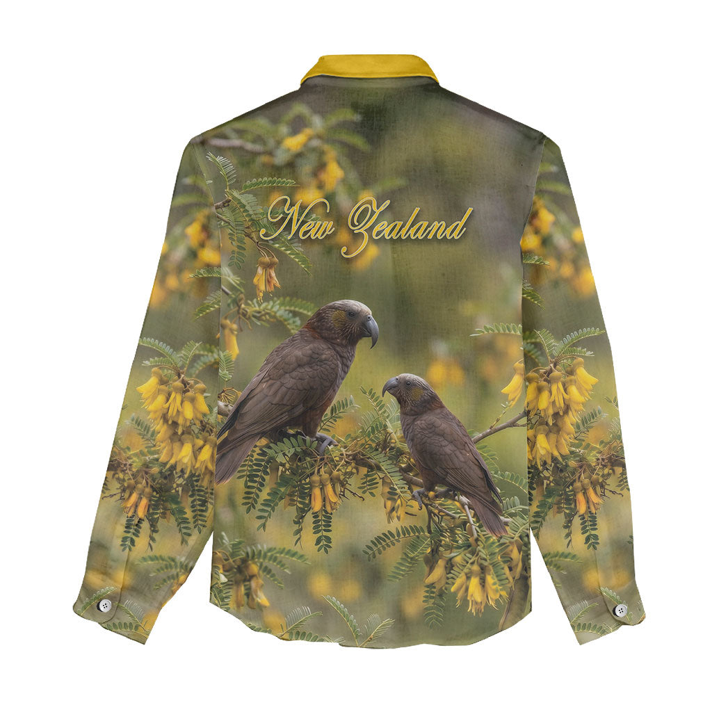 New Zealand Kaka Bird Women Casual Shirt Kowhai Flower Landscape Style LT22 - Polynesian Pride