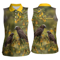 New Zealand Kaka Bird Women Sleeveless Polo Shirt Kowhai Flower Landscape Style LT22 - Polynesian Pride