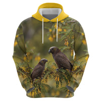 New Zealand Kaka Bird Zip Hoodie Kowhai Flower Landscape Style LT22 - Polynesian Pride