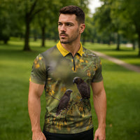 New Zealand Kaka Bird Zipper Polo Shirt Kowhai Flower Landscape Style LT22 - Polynesian Pride