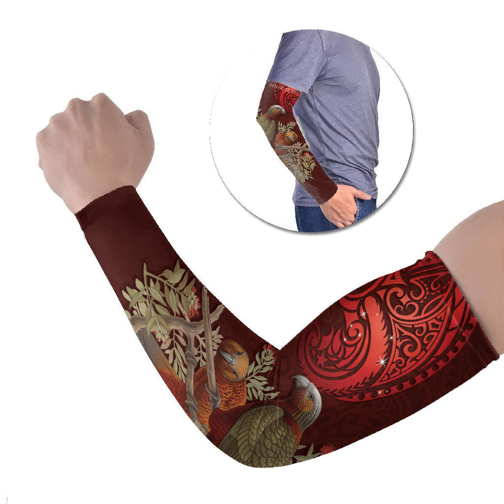 New Zealand Kaka Bird Personalised Arm Sleeves Pohutukawa Matariki Maori Pattern