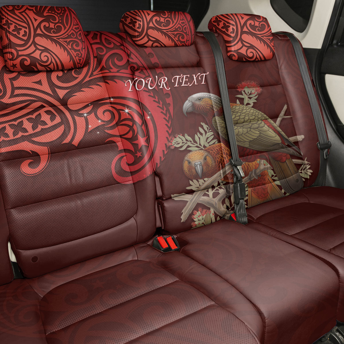 New Zealand Kaka Bird Personalised Back Car Seat Cover Pohutukawa Matariki Maori Pattern