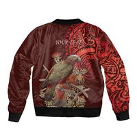 New Zealand Kaka Bird Personalised Bomber Jacket Pohutukawa Matariki Maori Pattern