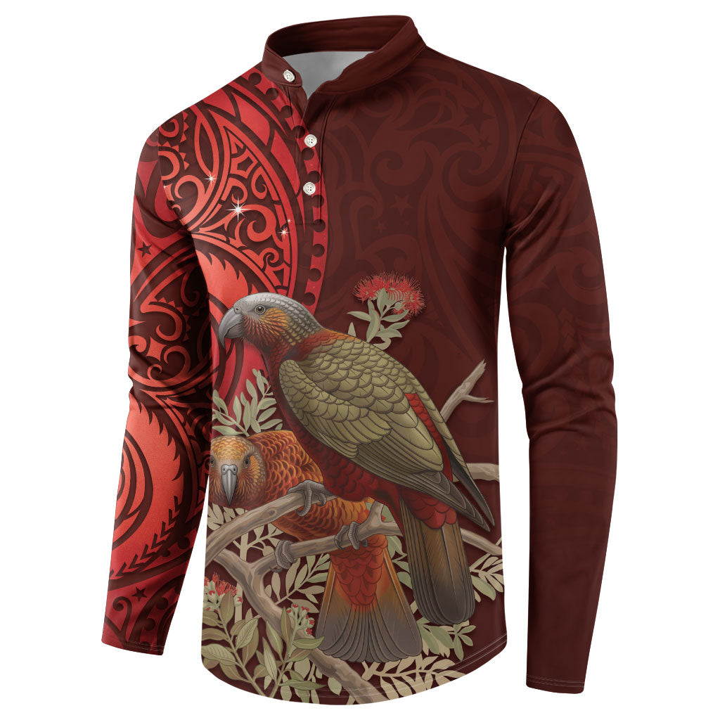 New Zealand Kaka Bird Personalised Button Sweatshirt Pohutukawa Matariki Maori Pattern