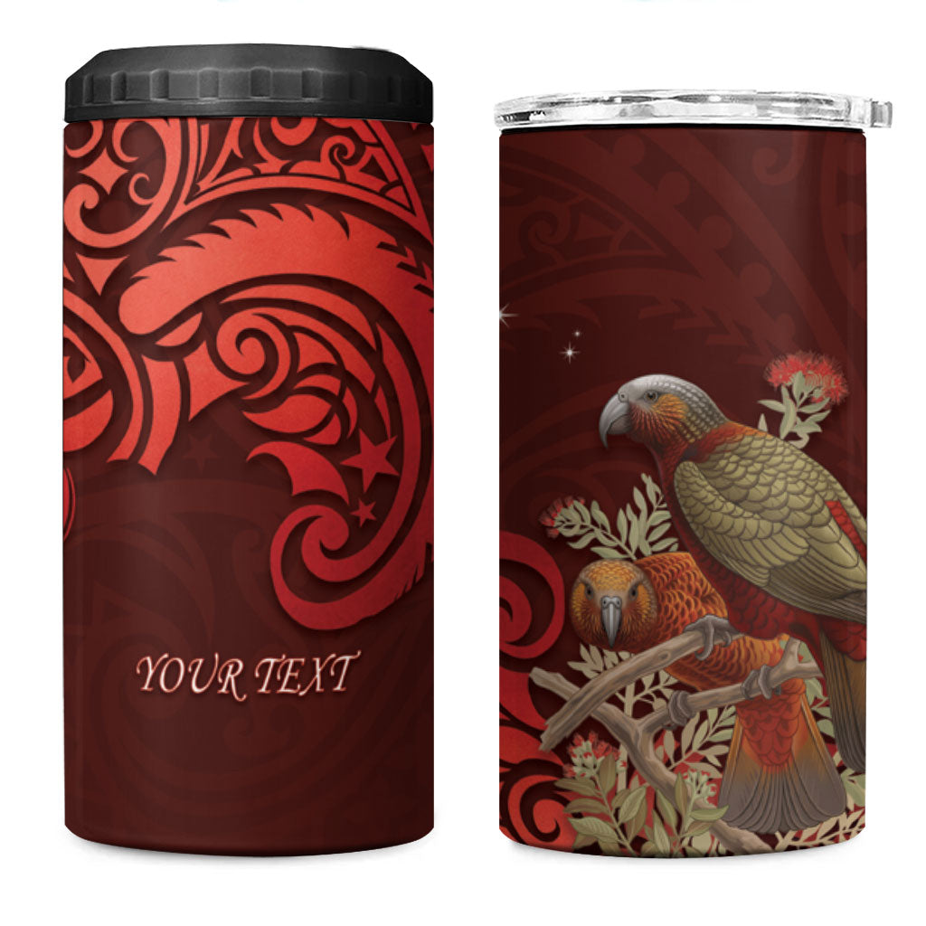 New Zealand Kaka Bird Personalised 4 in 1 Can Cooler Tumbler Pohutukawa Matariki Maori Pattern LT22 One Size: 16 oz Red - Polynesian Pride