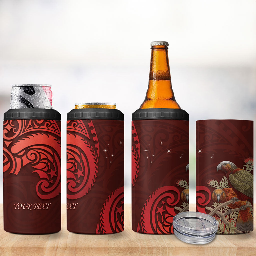 New Zealand Kaka Bird Personalised 4 in 1 Can Cooler Tumbler Pohutukawa Matariki Maori Pattern LT22 - Polynesian Pride