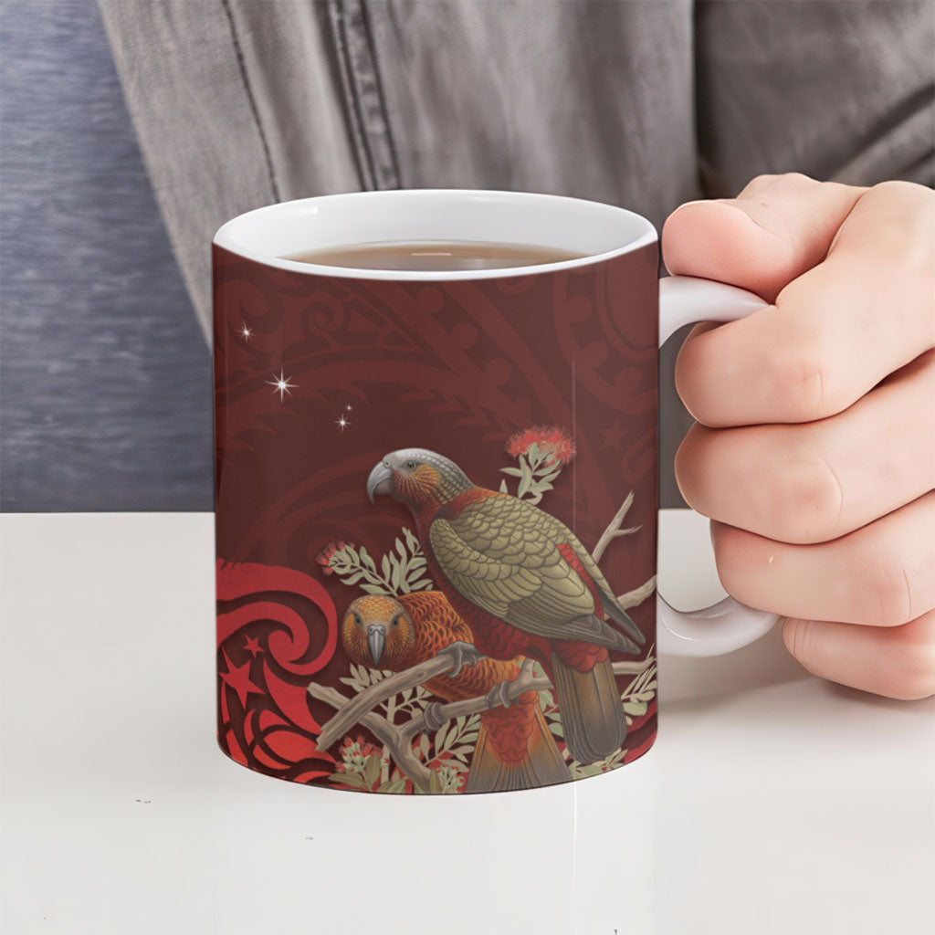 New Zealand Kaka Bird Personalised Ceramic Mug Pohutukawa Matariki Maori Pattern