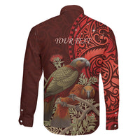 New Zealand Kaka Bird Personalised Family Matching Off The Shoulder Long Sleeve Dress and Hawaiian Shirt Pohutukawa Matariki Maori Pattern LT22 - Polynesian Pride