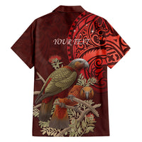 New Zealand Kaka Bird Personalised Family Matching Off Shoulder Maxi Dress and Hawaiian Shirt Pohutukawa Matariki Maori Pattern LT22 - Polynesian Pride