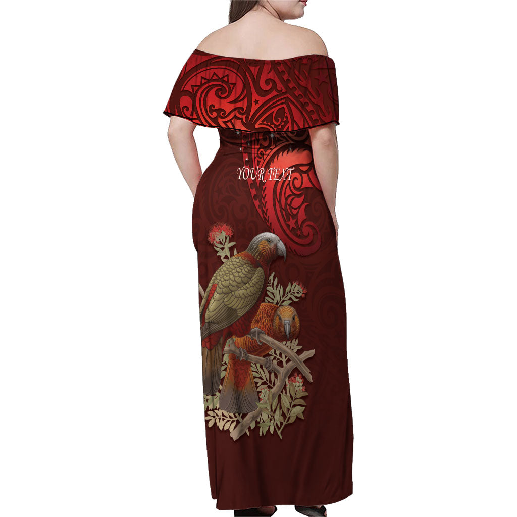 New Zealand Kaka Bird Personalised Family Matching Off Shoulder Maxi Dress and Hawaiian Shirt Pohutukawa Matariki Maori Pattern LT22 - Polynesian Pride