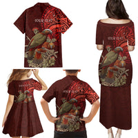 New Zealand Kaka Bird Personalised Family Matching Puletasi and Hawaiian Shirt Pohutukawa Matariki Maori Pattern LT22 - Polynesian Pride