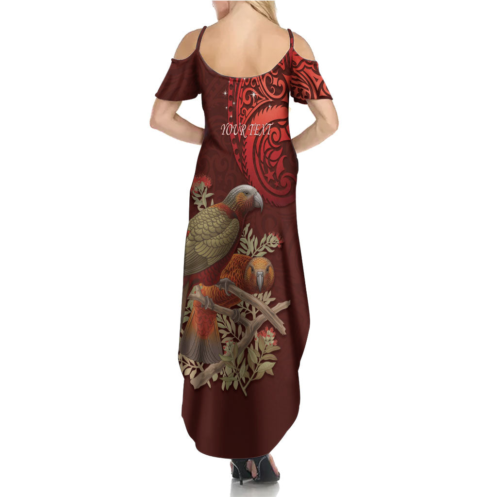 New Zealand Kaka Bird Personalised Family Matching Summer Maxi Dress and Hawaiian Shirt Pohutukawa Matariki Maori Pattern LT22 - Polynesian Pride