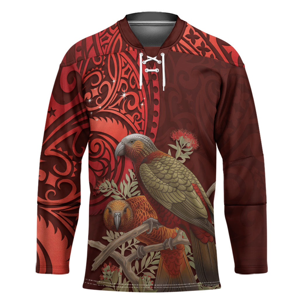New Zealand Kaka Bird Personalised Hockey Jersey Pohutukawa Matariki Maori Pattern