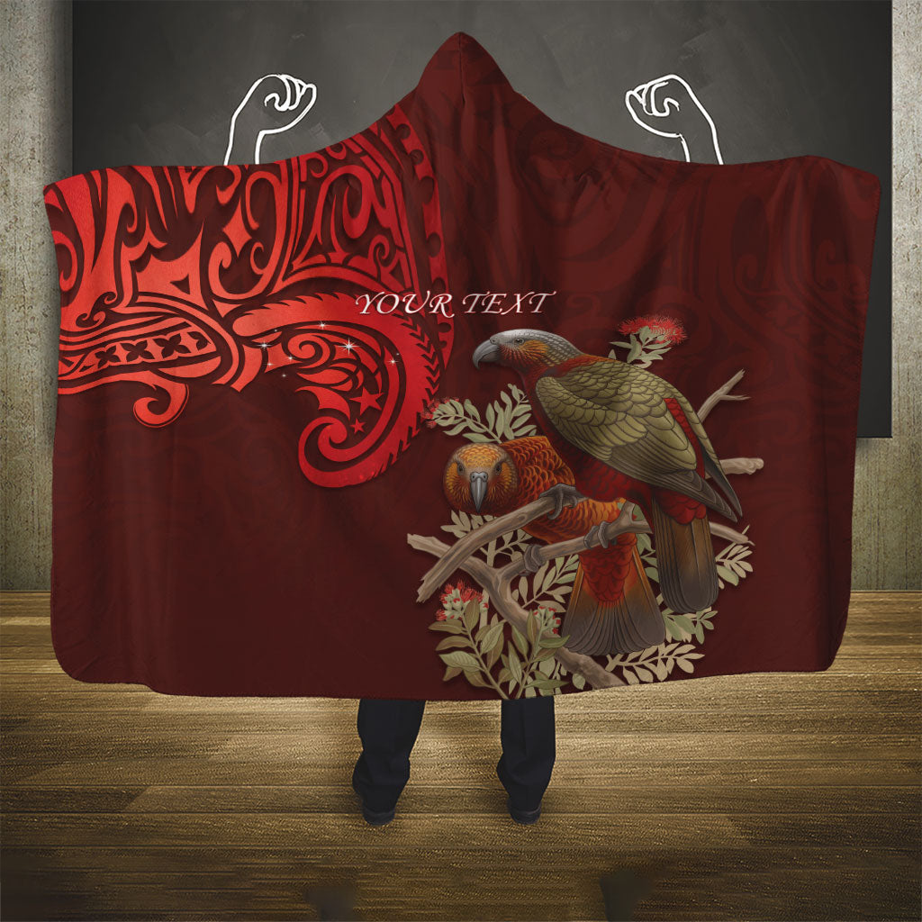 New Zealand Kaka Bird Personalised Hooded Blanket Pohutukawa Matariki Maori Pattern