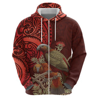 New Zealand Kaka Bird Personalised Hoodie Pohutukawa Matariki Maori Pattern