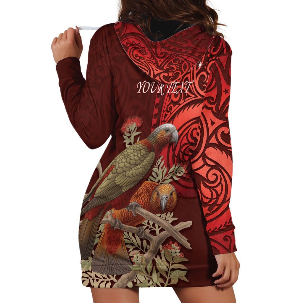 New Zealand Kaka Bird Personalised Hoodie Dress Pohutukawa Matariki Maori Pattern LT22 - Polynesian Pride