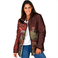New Zealand Kaka Bird Personalised Padded Jacket Pohutukawa Matariki Maori Pattern