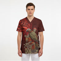 New Zealand Kaka Bird Personalised Scrub Top Pohutukawa Matariki Maori Pattern LT22 - Polynesian Pride