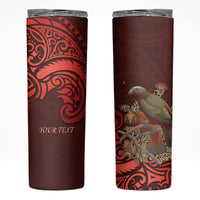 New Zealand Kaka Bird Personalised Skinny Tumbler Pohutukawa Matariki Maori Pattern LT22 Red - Polynesian Pride