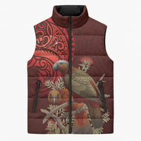 New Zealand Kaka Bird Personalised Sleeveless Puffer Jacket Pohutukawa Matariki Maori Pattern